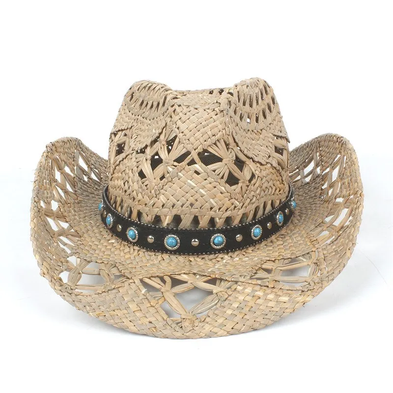 100% Natural Straw Cowboy Hat Women Men Handmade Weave Cowboy Hats For Lady