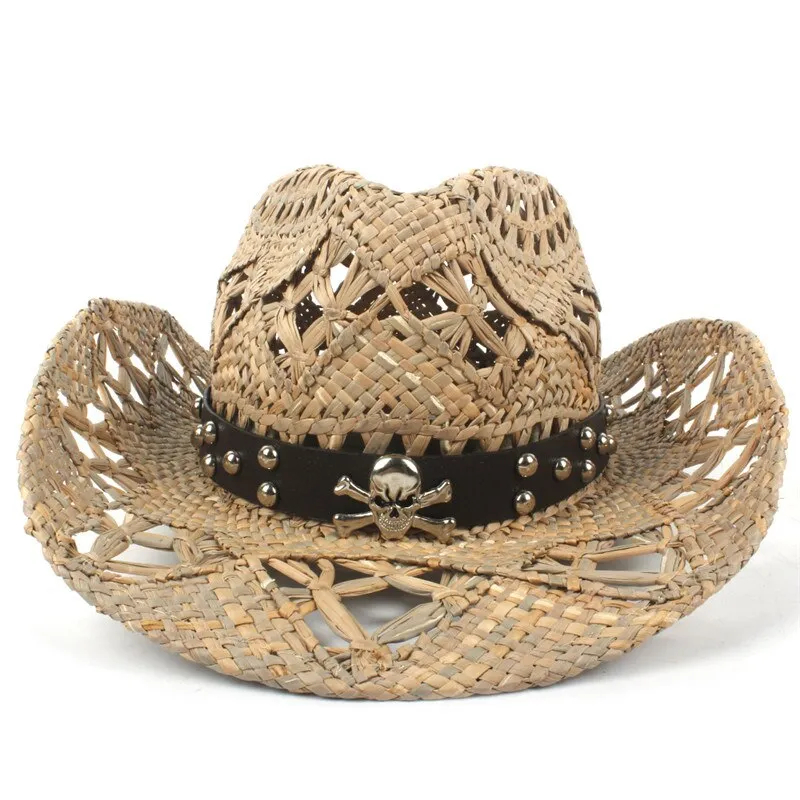 100% Natural Straw Cowboy Hat Women Men Handmade Weave Cowboy Hats For Lady