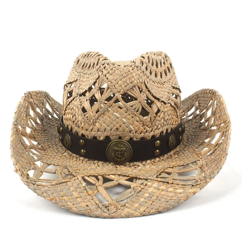 100% Natural Straw Cowboy Hat Women Men Handmade Weave Cowboy Hats For Lady