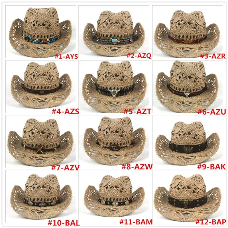 100% Natural Straw Cowboy Hat Women Men Handmade Weave Cowboy Hats For Lady