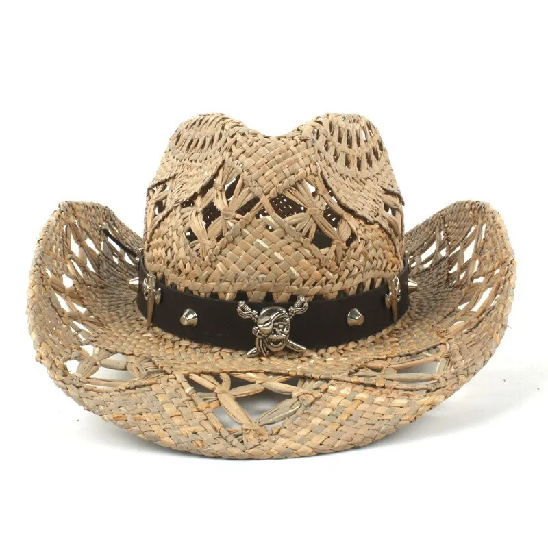 100% Natural Straw Cowboy Hat Women Men Handmade Weave Cowboy Hats For Lady