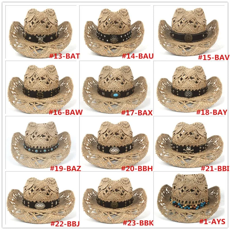 100% Natural Straw Cowboy Hat Women Men Handmade Weave Cowboy Hats For Lady