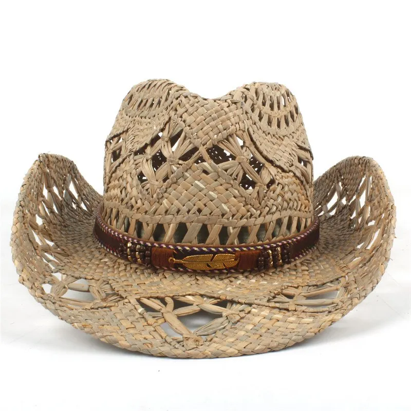 100% Natural Straw Cowboy Hat Women Men Handmade Weave Cowboy Hats For Lady