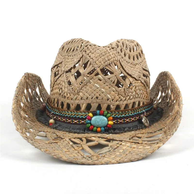 100% Natural Straw Cowboy Hat Women Men Handmade Weave Cowboy Hats For Lady