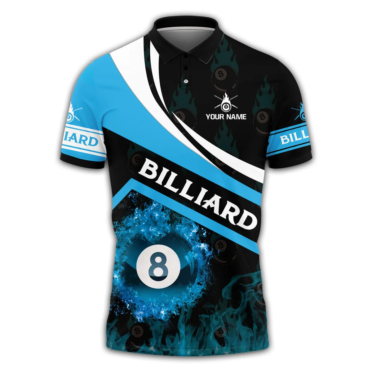 3D All Over Print Blue Fire With Ball 8 Billiard Polo Shirt, Billiard Lover Gift