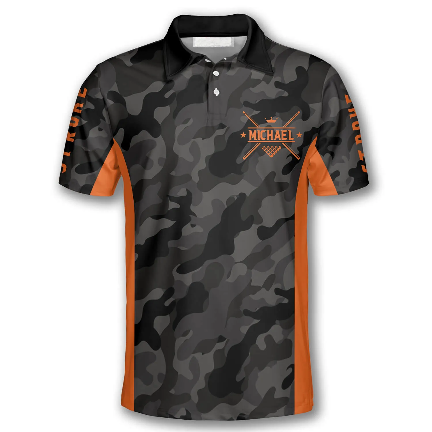 3D All Over Print Orange Grey Camouflage Custom Billiard Shirts for Men, Perfect Shirt for Billiard Player