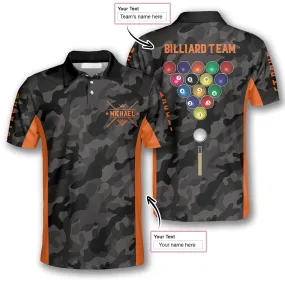 3D All Over Print Orange Grey Camouflage Custom Billiard Shirts for Men, Perfect Shirt for Billiard Player