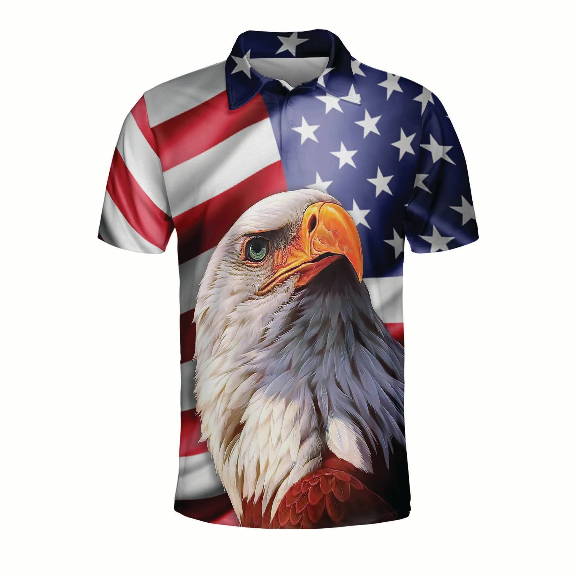 3D All Over Print Patriotic American Design With Eagle Polo Shirt, Idea Shirt for Men in Independence Day