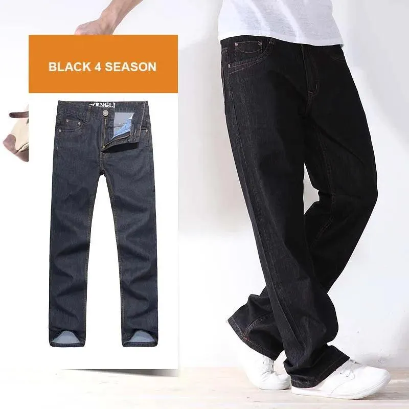 4 Season Mens Jeans Pants Straight Loose Baggy Harem Denim Pants