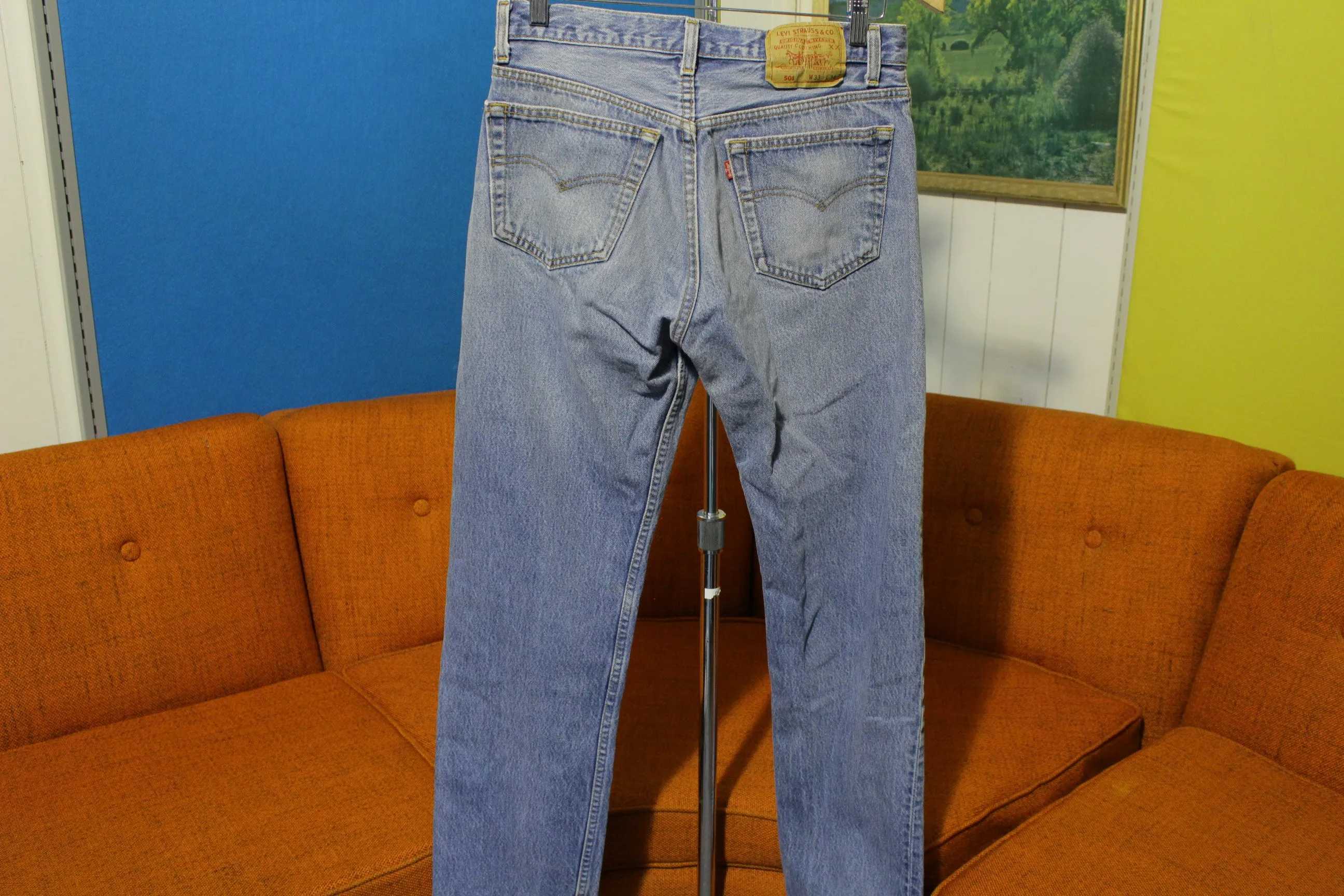 80s Levis 501 Button Fly Jeans. Vintage USA Made Faded Distressed Denim 30x30