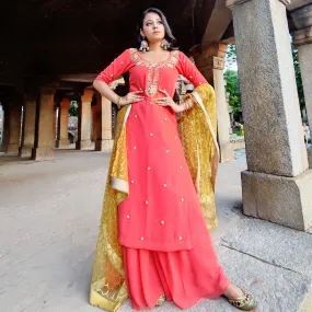 Amaltas Couture's Rahila Zardozi Coral Suit - Rent