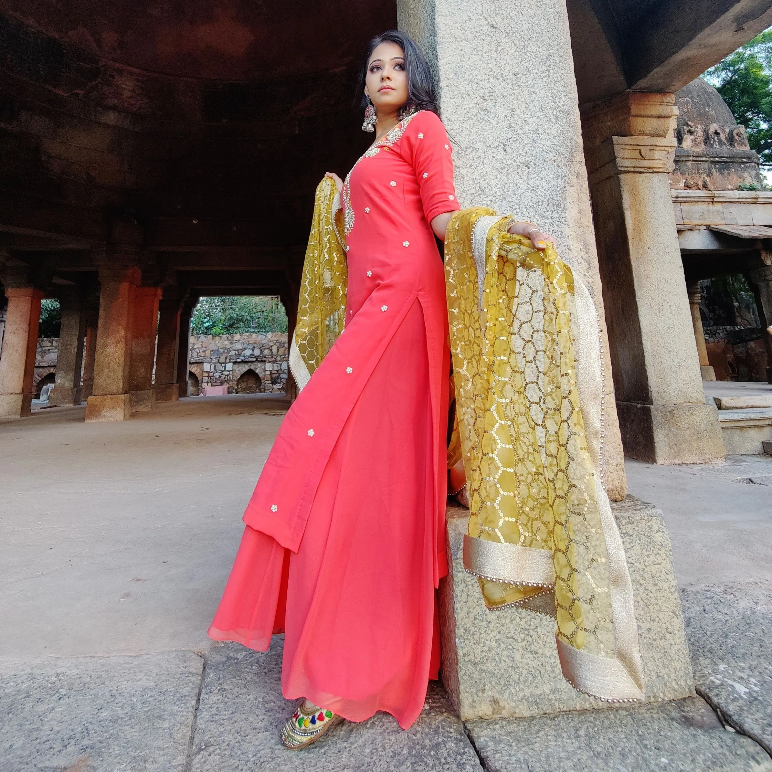 Amaltas Couture's Rahila Zardozi Coral Suit - Rent