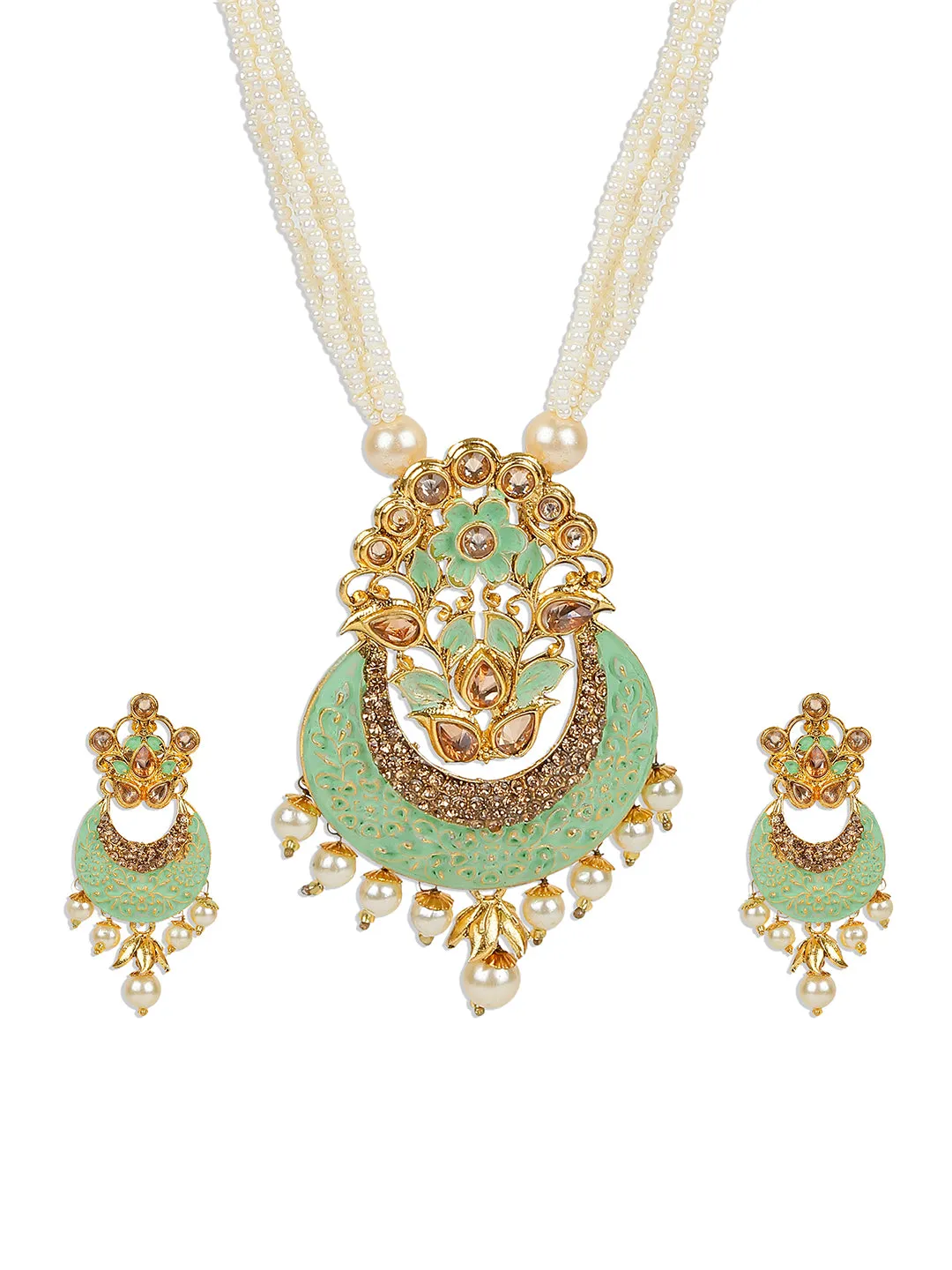 Antique Matte Gold Finish Meenakari Pearl Jewellery - Anikas Creation