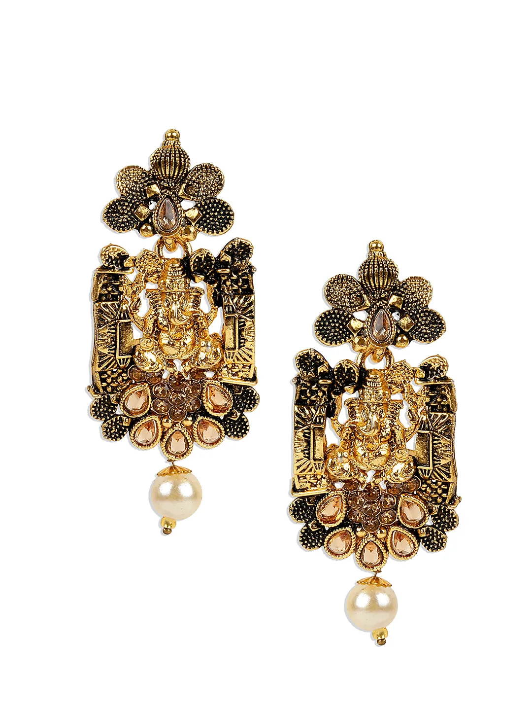 Antique Matte Gold Finish Meenakari Pearl Temple Jewellery - Anikas Creation