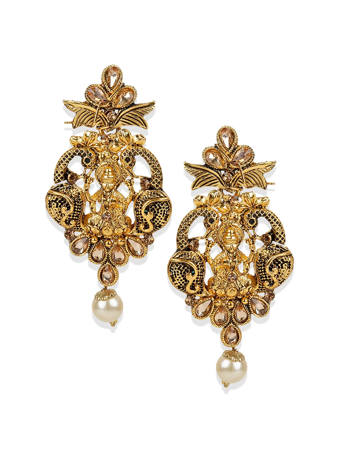 Antique Matte Gold Finish Meenakari Pearl Temple Jewellery - Anikas Creation