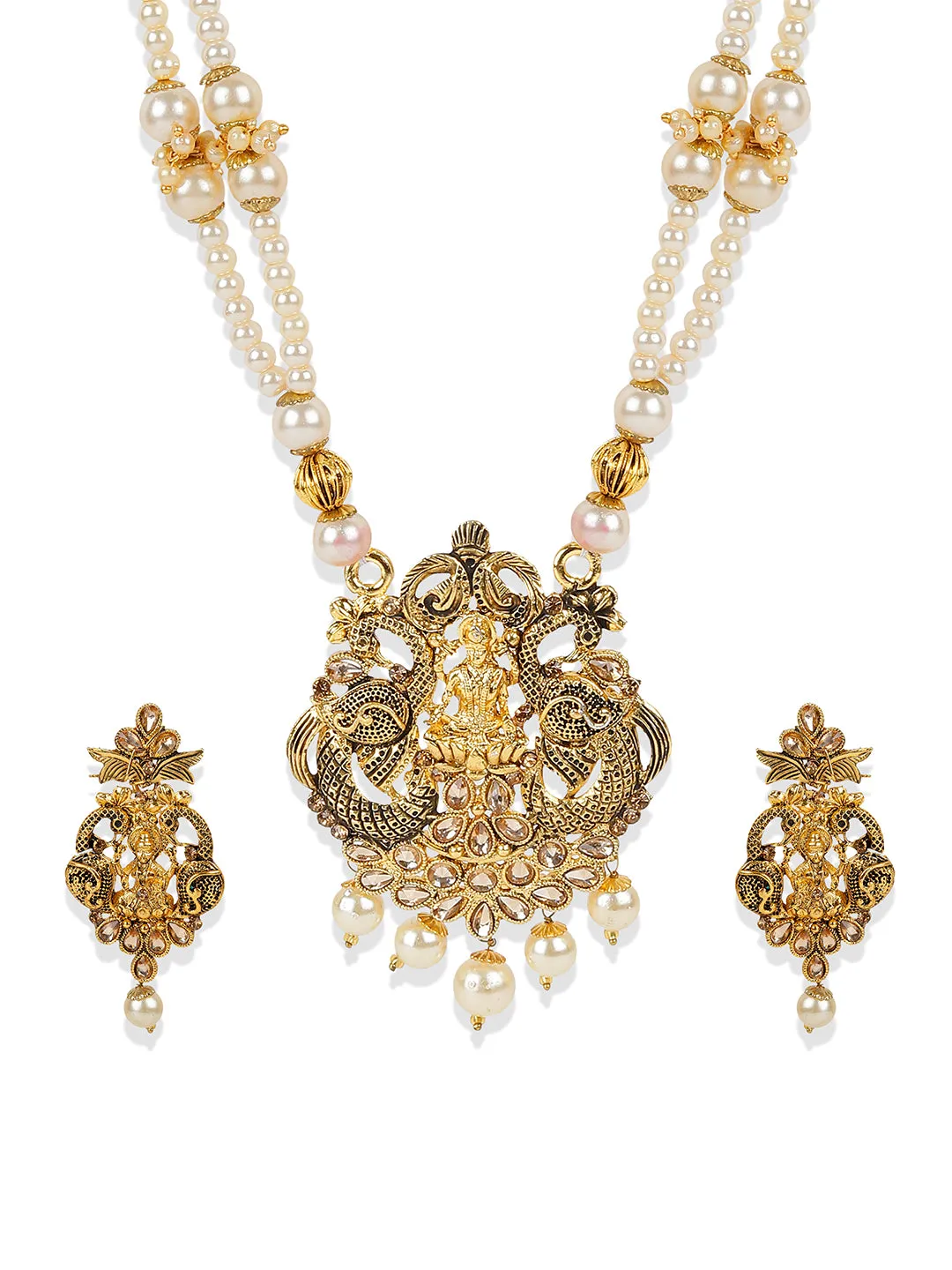 Antique Matte Gold Finish Meenakari Pearl Temple Jewellery - Anikas Creation