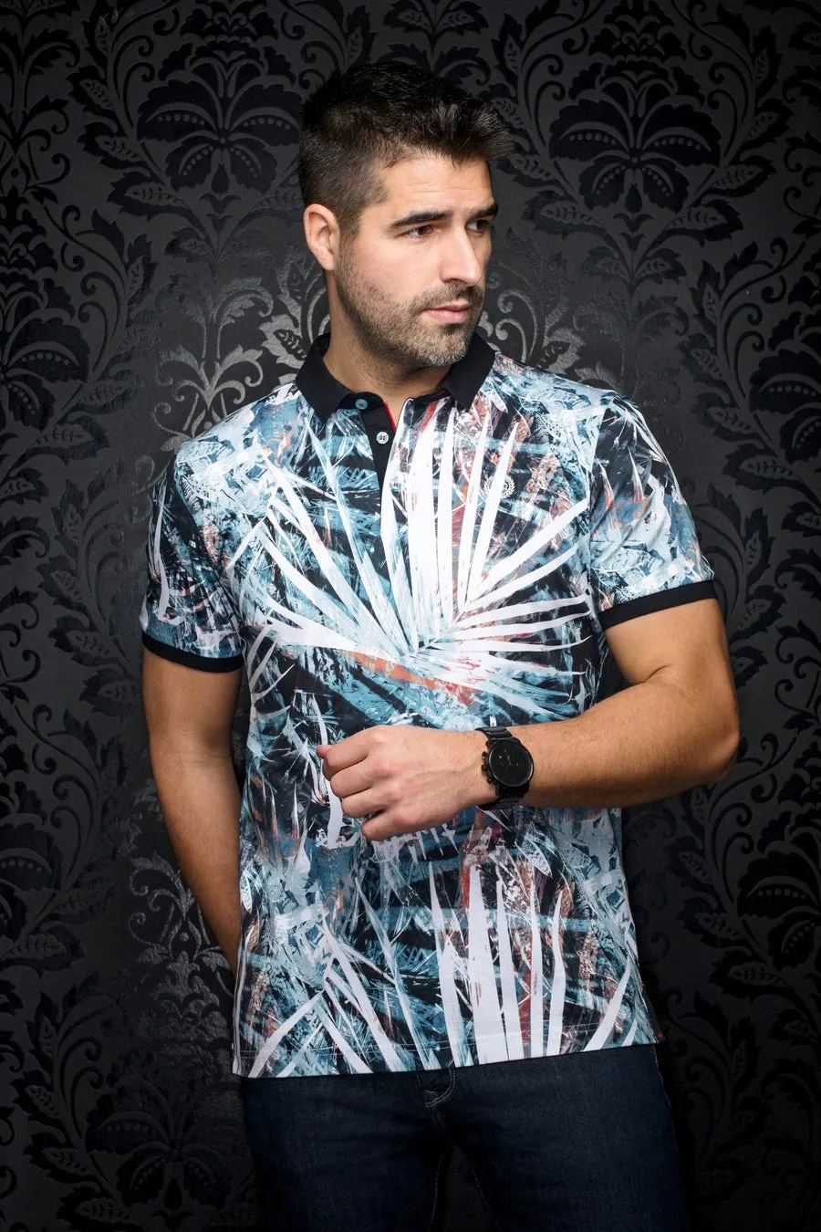 Au Noir Stretch Short-Sleeve Polos | Amazonia Navy Turquoise