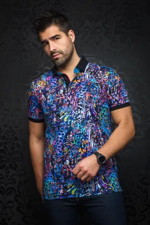 Au Noir Stretch Short-Sleeve Polos | Andric Purple Multi