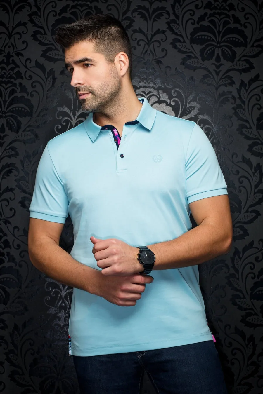 Au Noir Stretch Short-Sleeve Polos | Eagle Light Turquoise