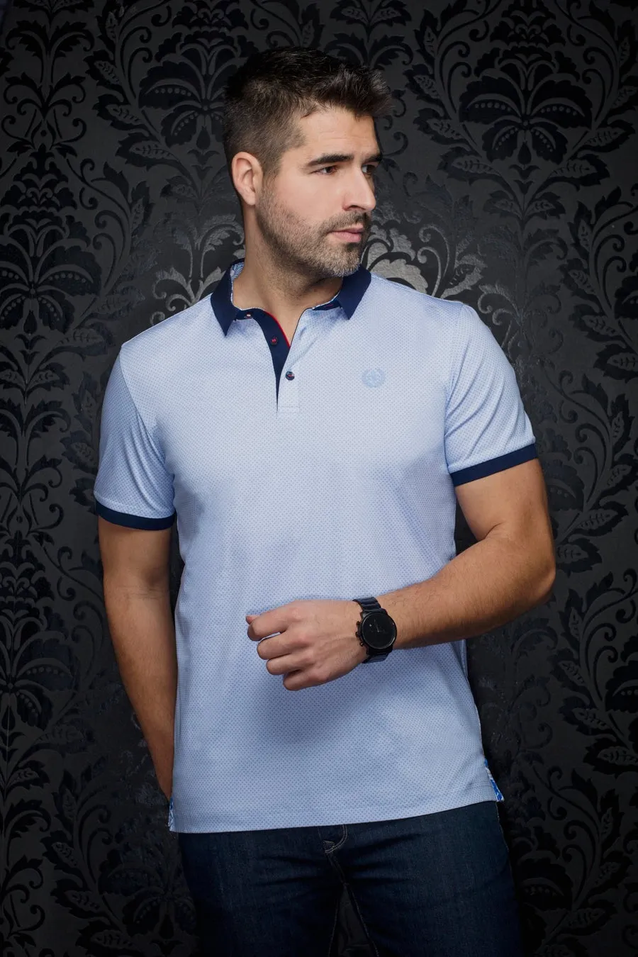 Au Noir Stretch Short-Sleeve Polos | Lindell Light Blue