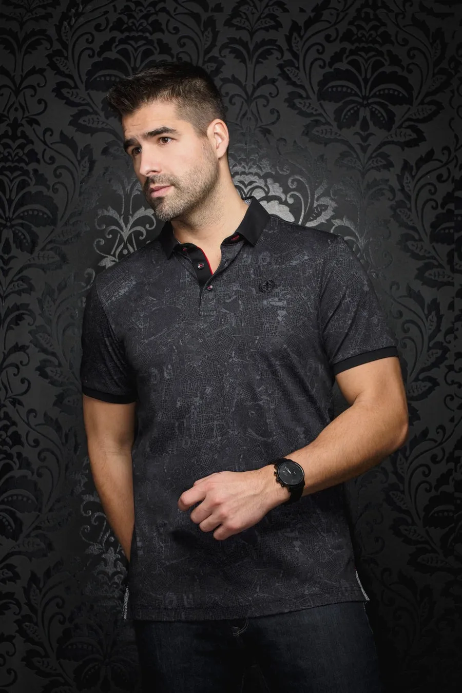 Au Noir Stretch Short-Sleeve Polos | Stratos Black