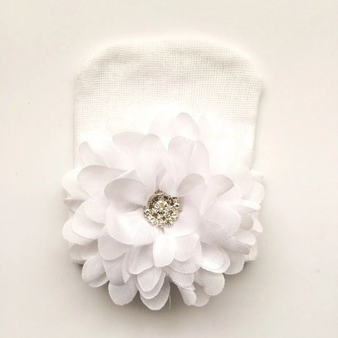 Baby Hospital Hat WHITE, pick your color flower!