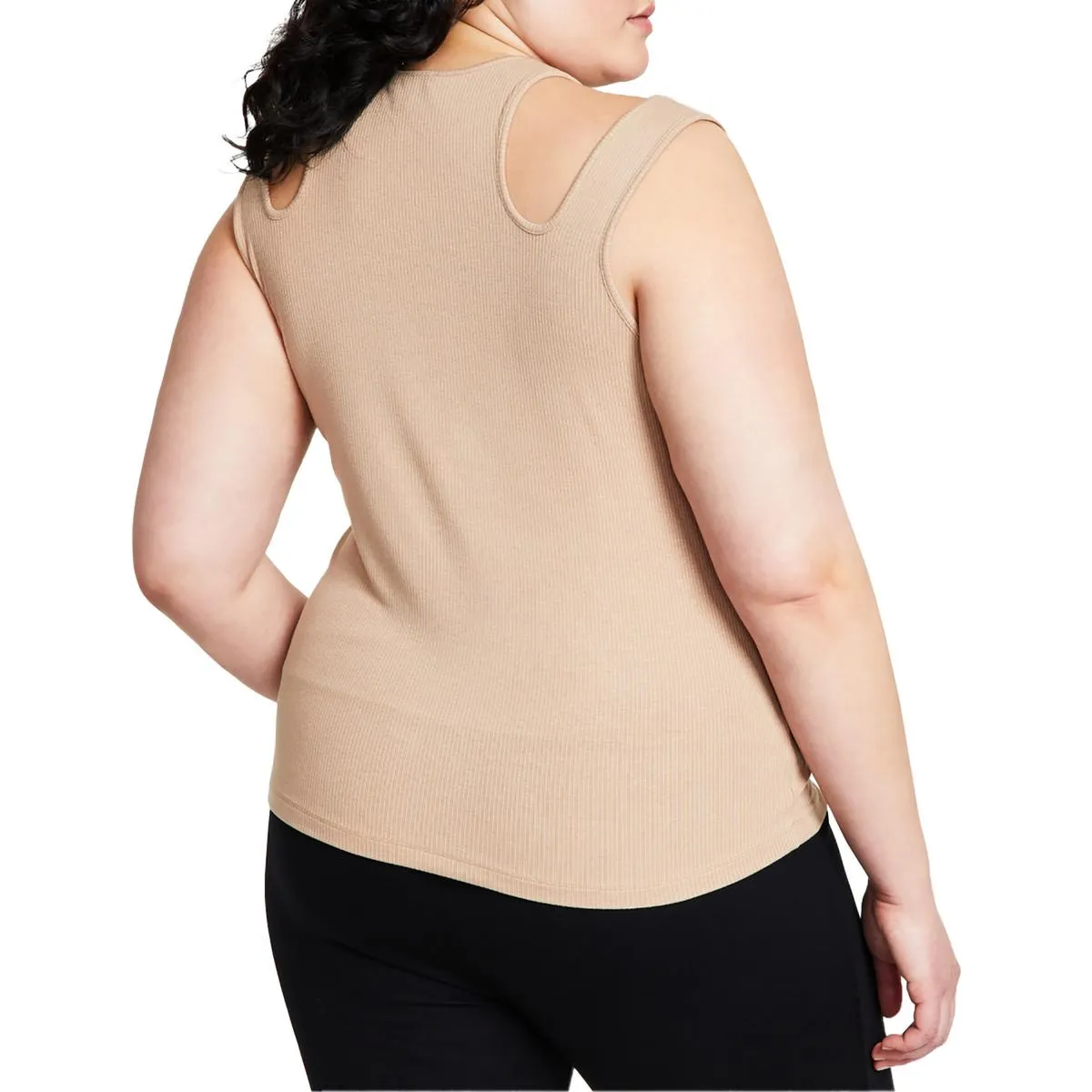 Bar III Womens Plus Ribbed Cut-Out Shoulder Pullover Top