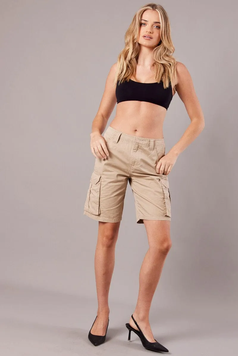 Beige Cargo Shorts Low Rise