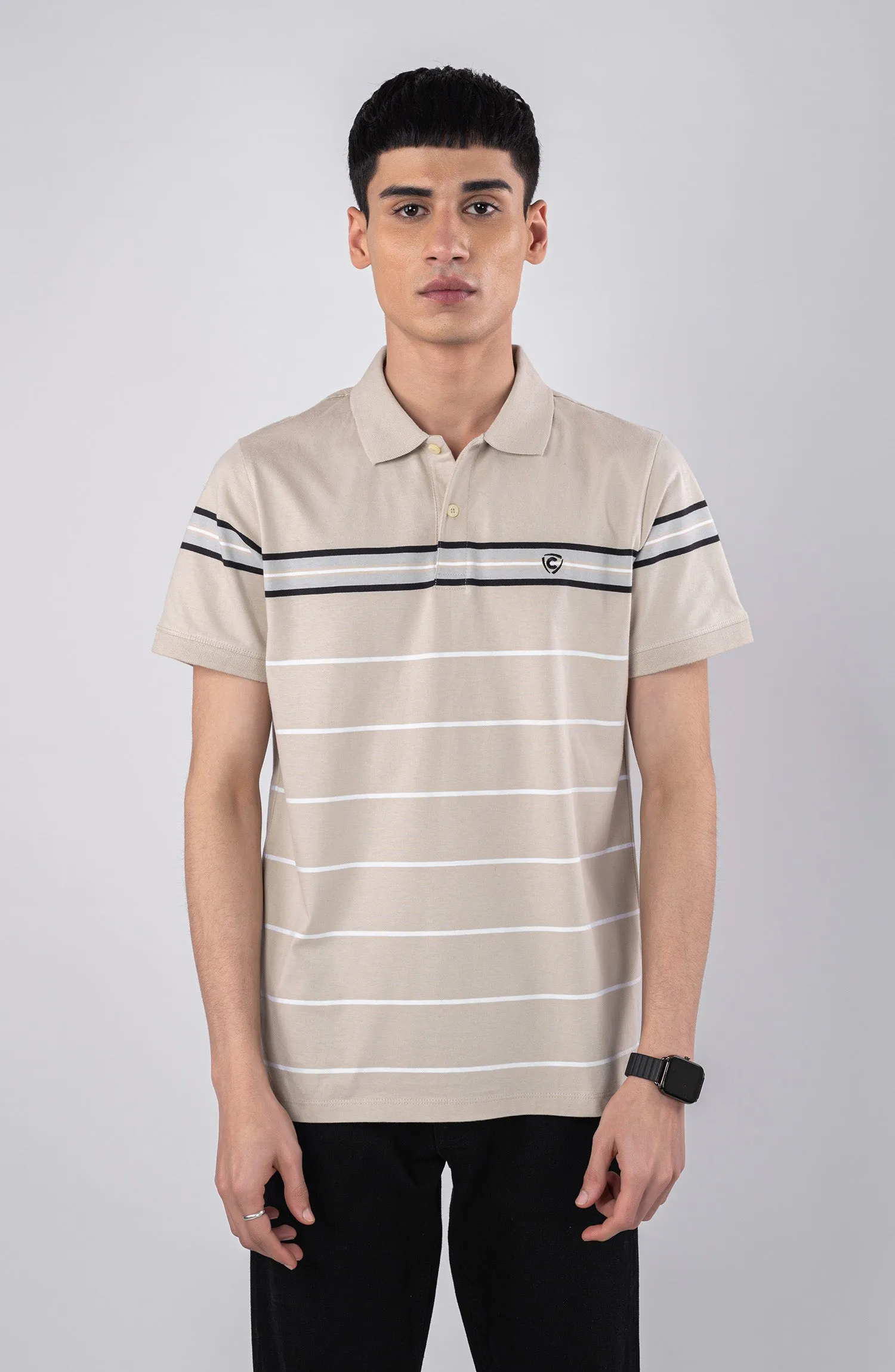 Beige Stripes Polo Shirt