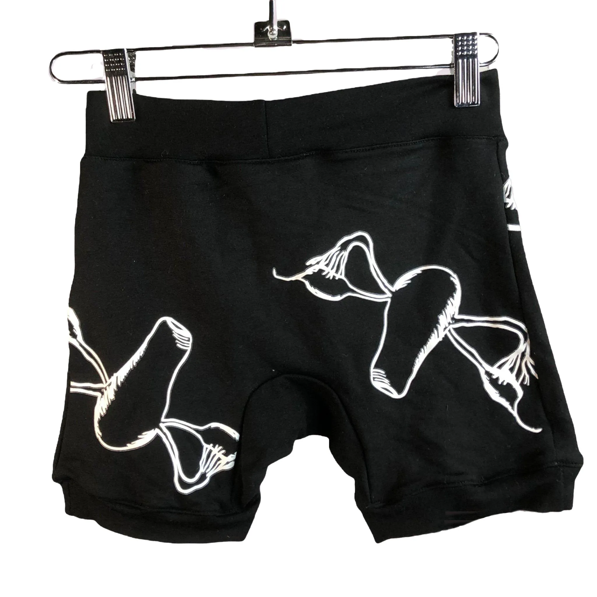 Black Booty Shorts With Hand Pressed Flying Ovaries