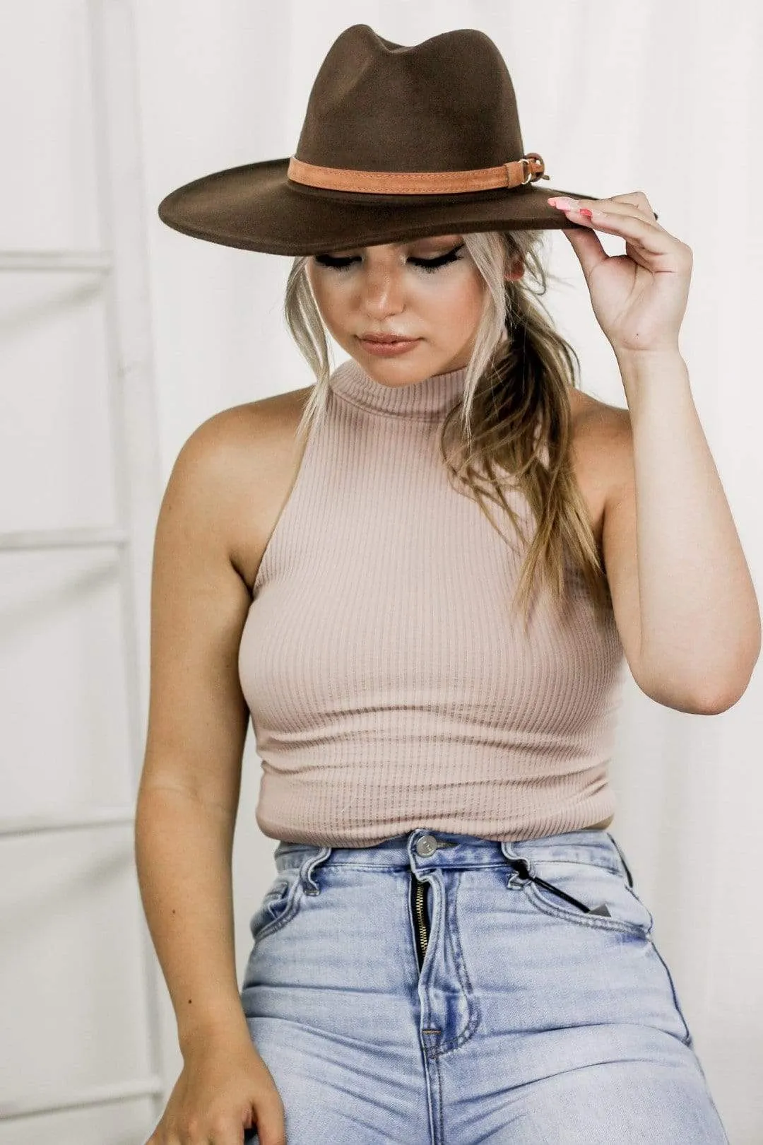 Coffee Belted Panama Hat