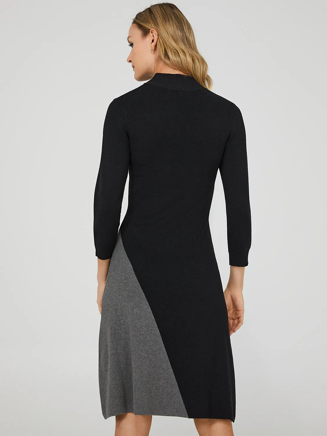 Colour Block Mock Neck Sweater Dress