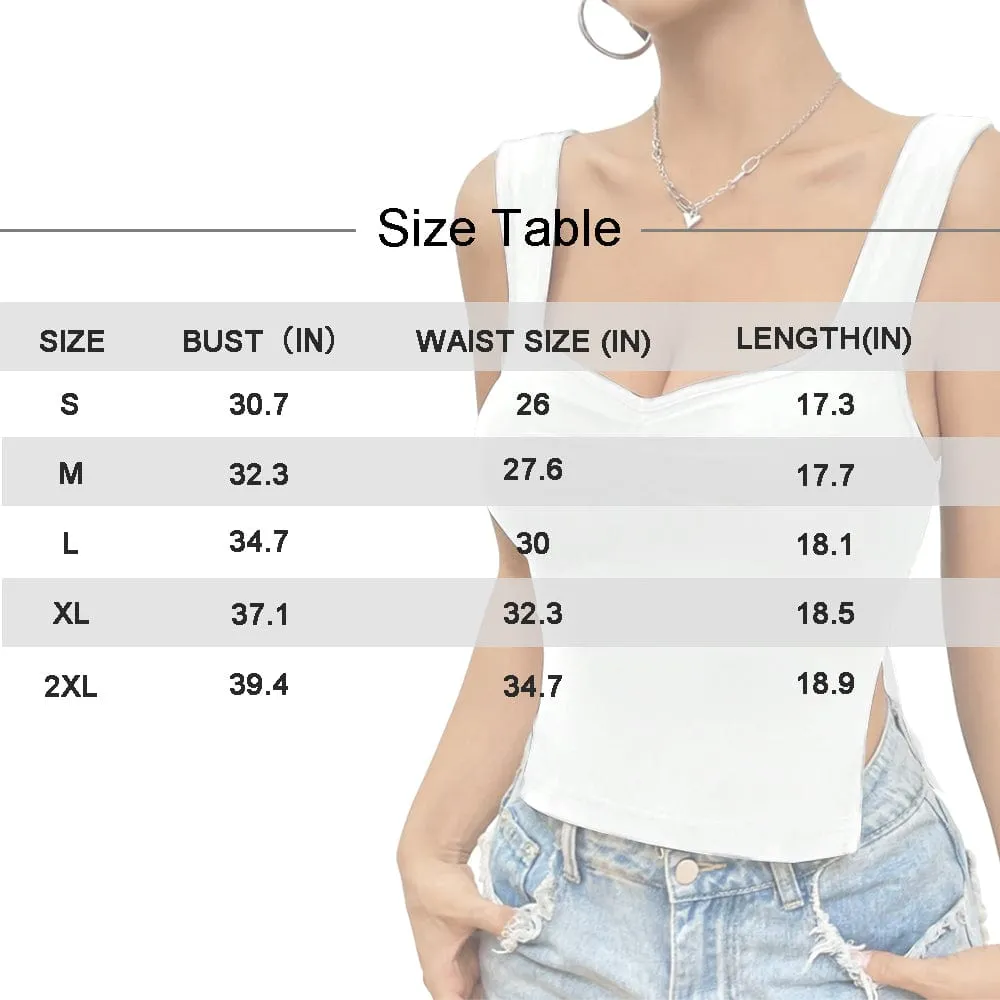 Custom Name&Face White Top Personalized Women's Square Neck Backless Ruched Side Split Crop Tank Tops