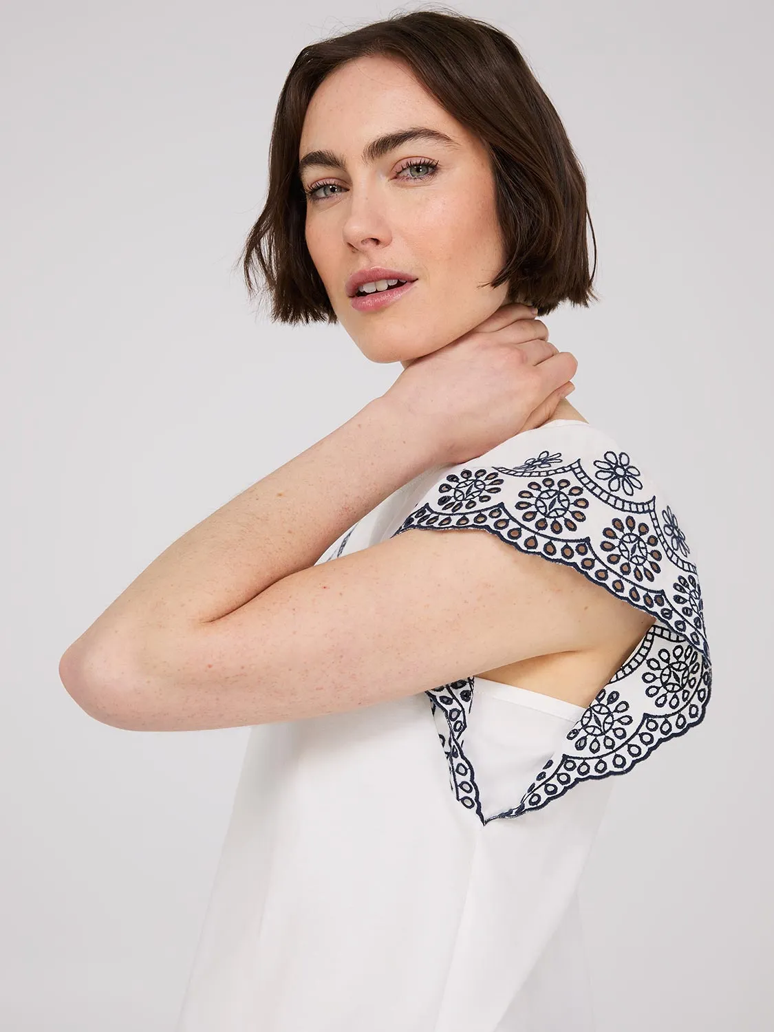 Embroidered Short Sleeve Top