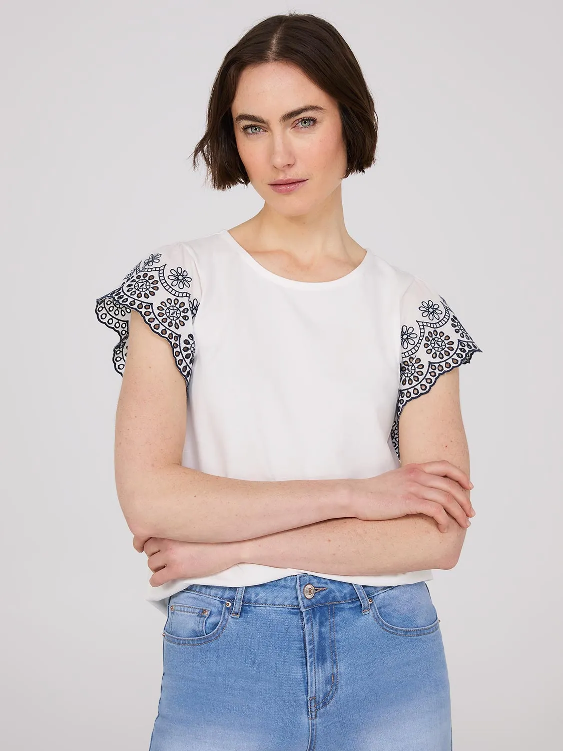 Embroidered Short Sleeve Top