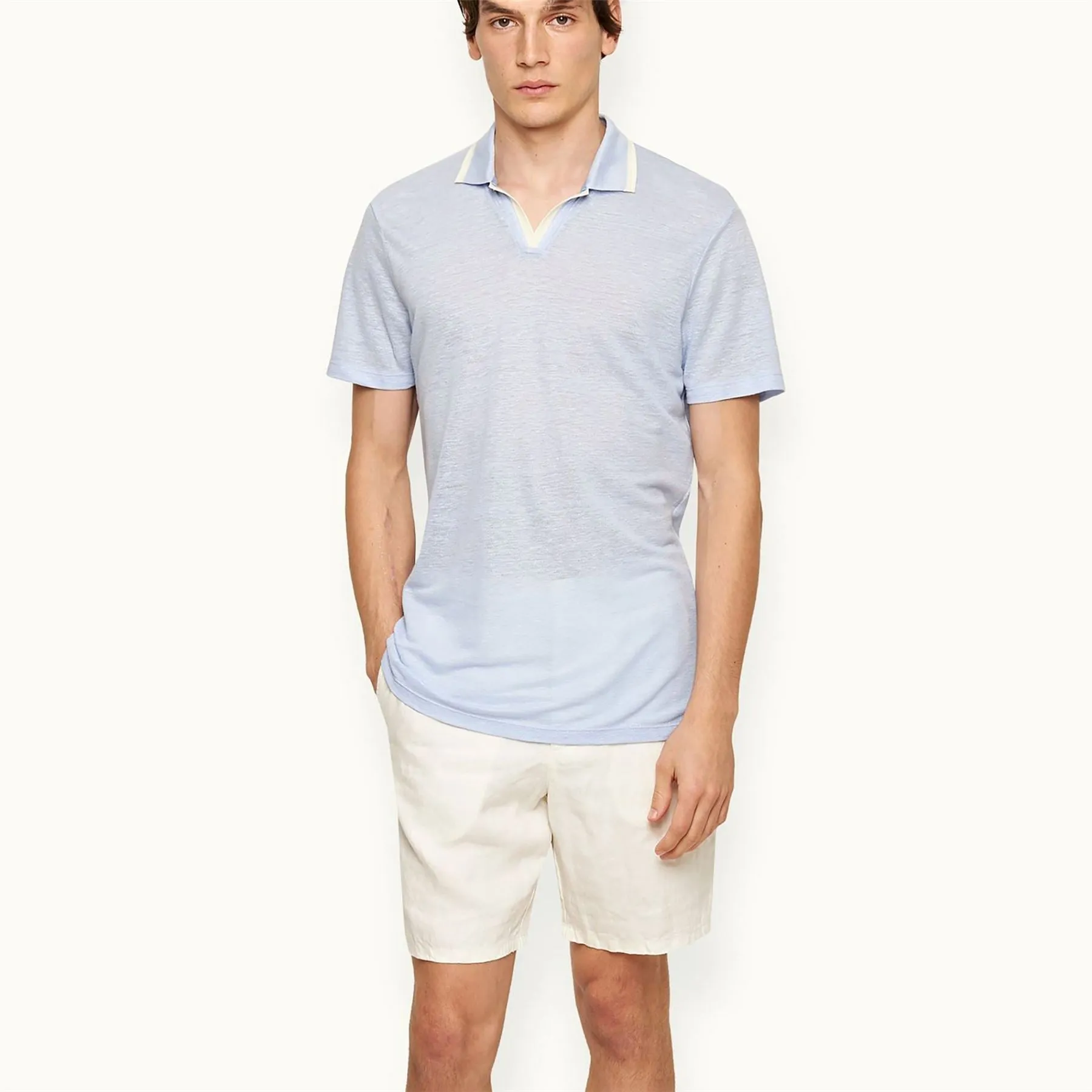 Felix Linen Pique Polo Soft Blue - SS24