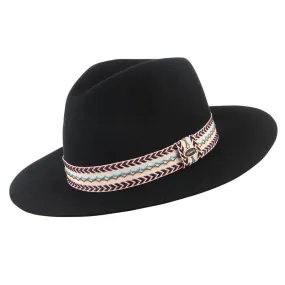 Floppy Wide Brim Wool Felt Fedora Hat with Striped Angle Brackets Hatband