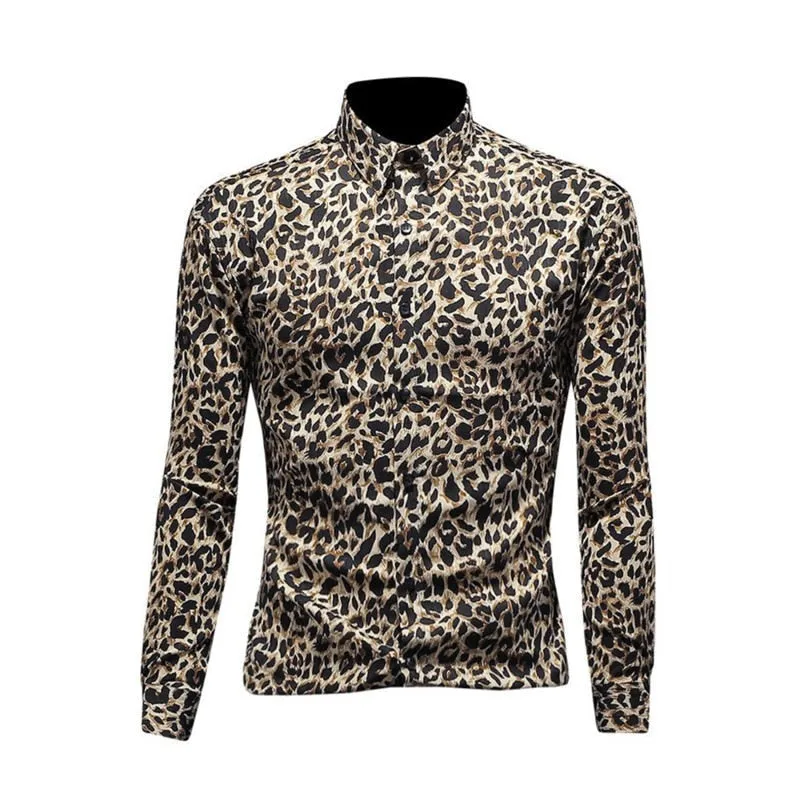 Foesce -Autumn Winter New Men's Leopard Print Shirt Trendy Casual Business Luxury Fashion Long Sleeve Social Clothing