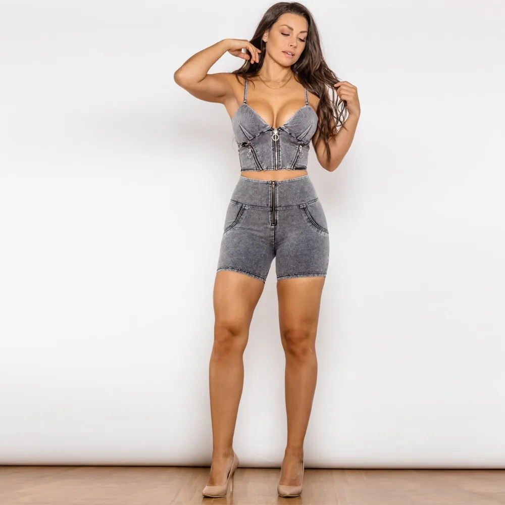 Grey Jeans Shapers And Shorts High Waist Dark Thread Grey Jeans Set