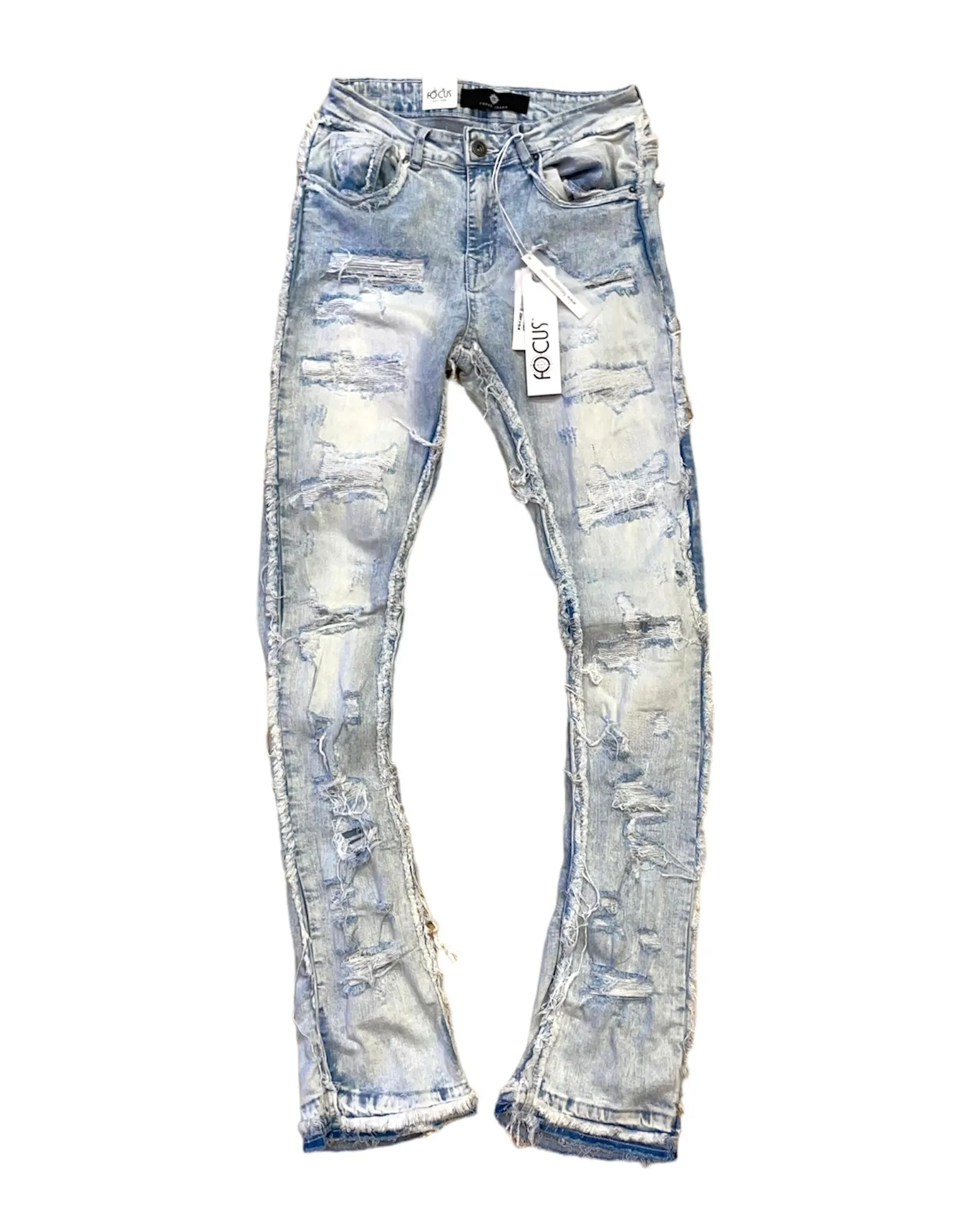 Heavy Distressed Stacked Denim Jean