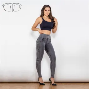 High Waist Dark Thread Grey Jeans