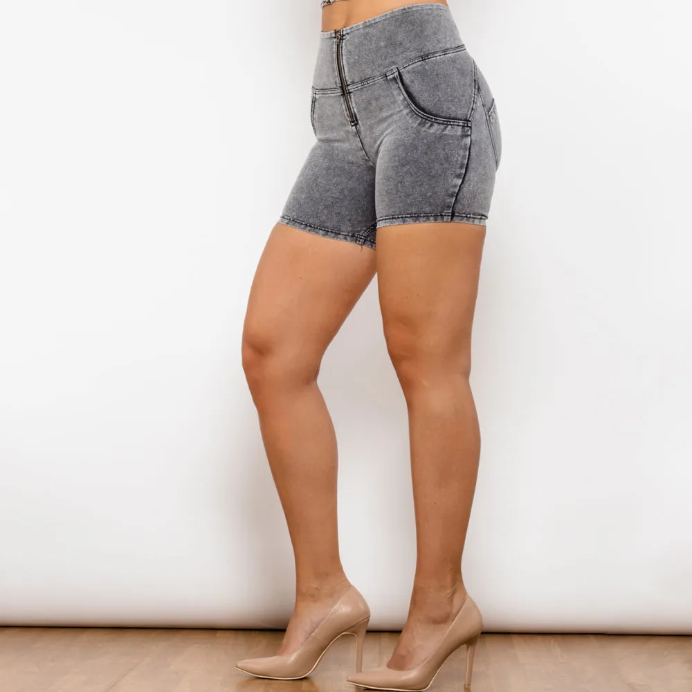 High Waist Dark Thread Grey Shorts