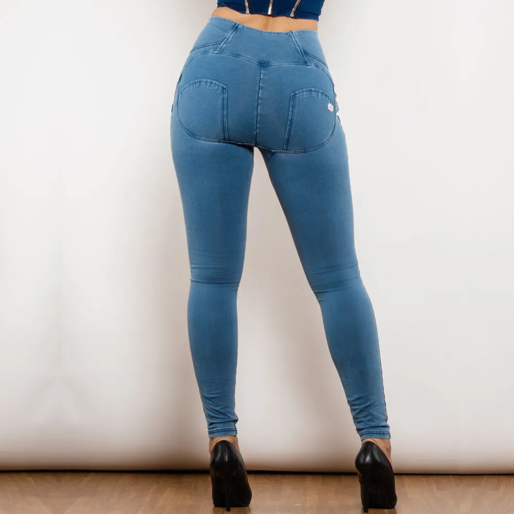 High Waist Dark Thread Light Blue Jeans