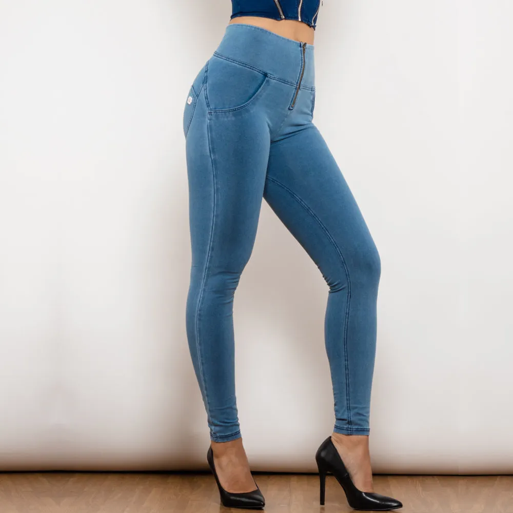 High Waist Dark Thread Light Blue Jeans