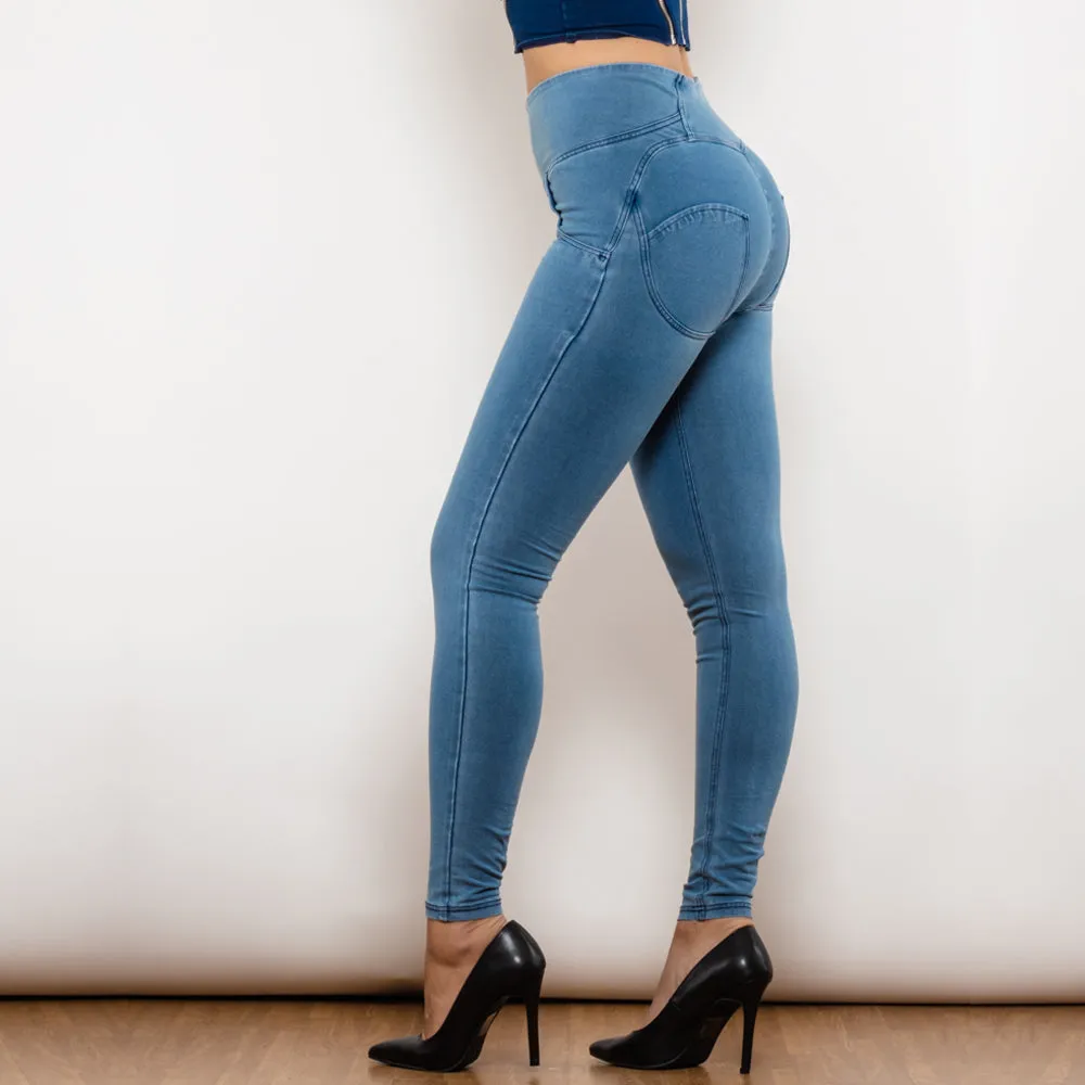 High Waist Dark Thread Light Blue Jeans