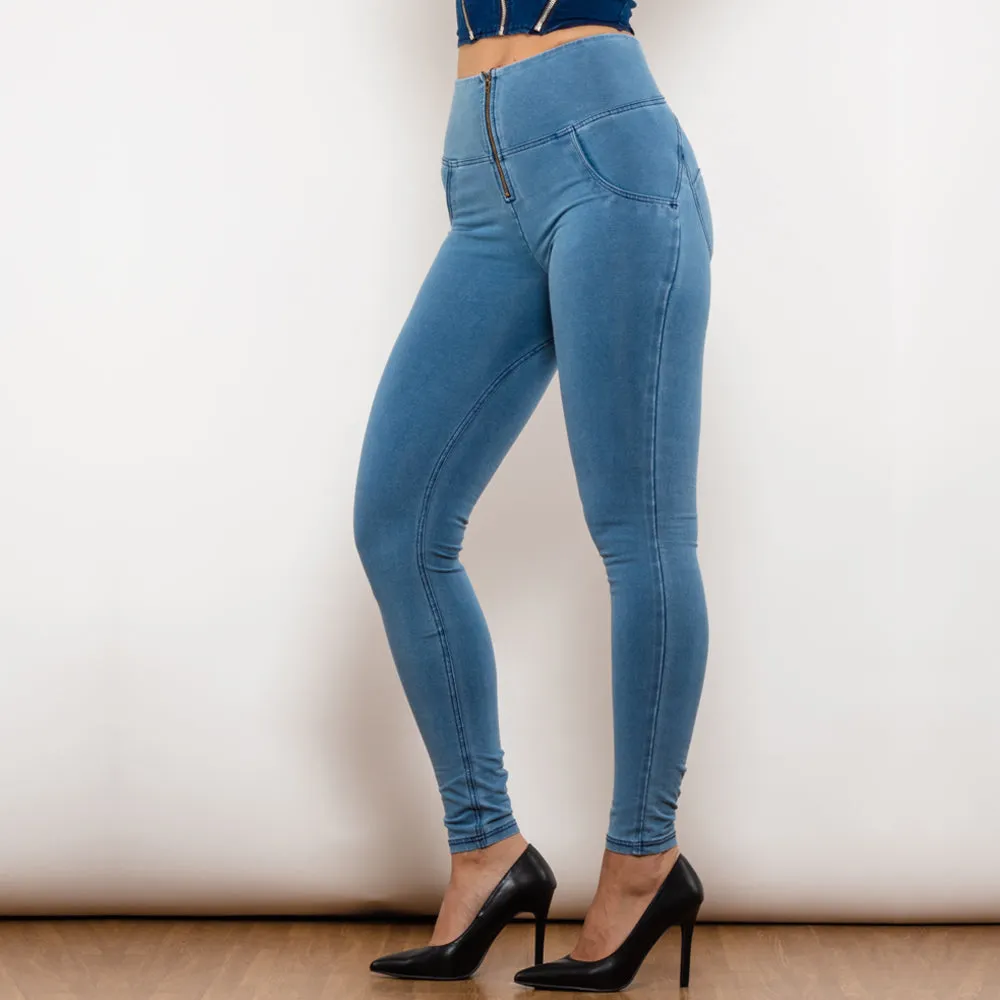 High Waist Dark Thread Light Blue Jeans