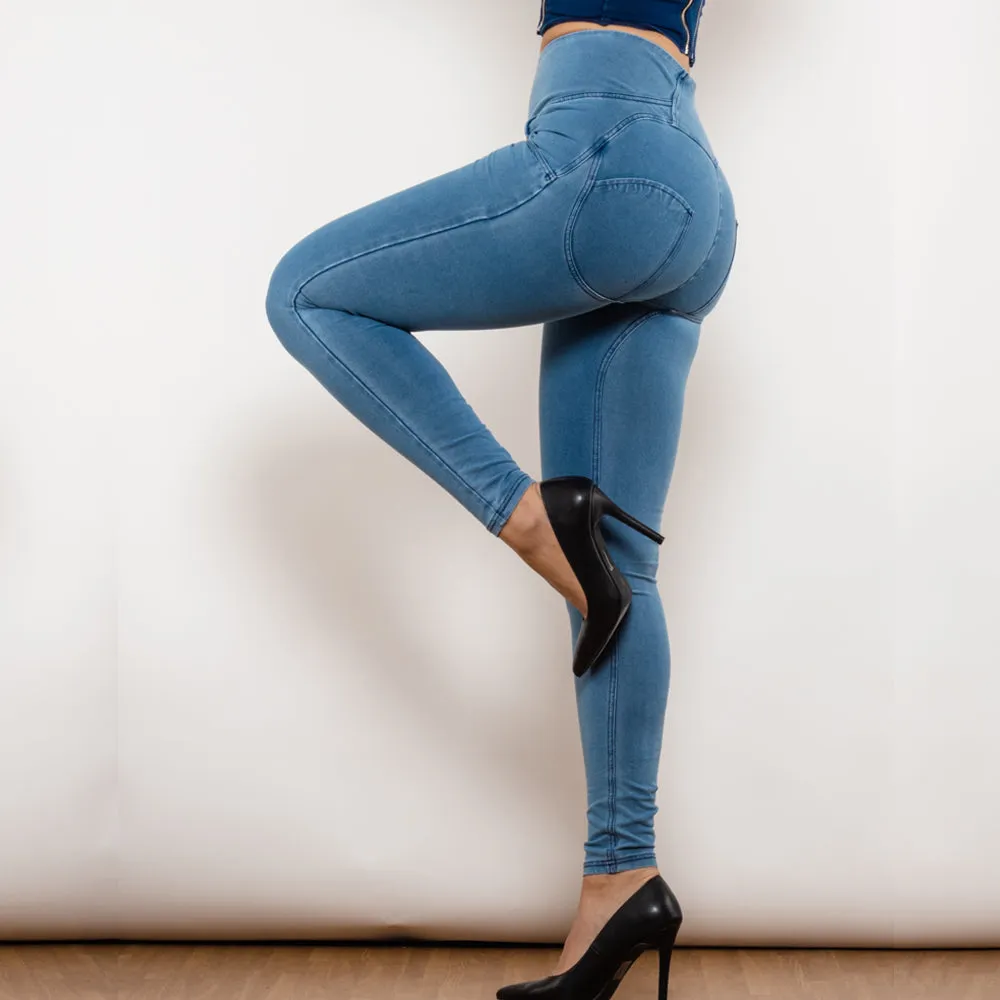 High Waist Dark Thread Light Blue Jeans