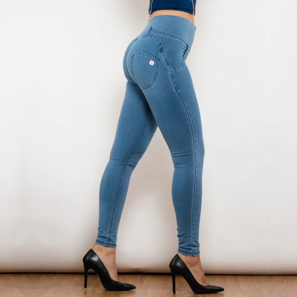 High Waist Dark Thread Light Blue Jeans