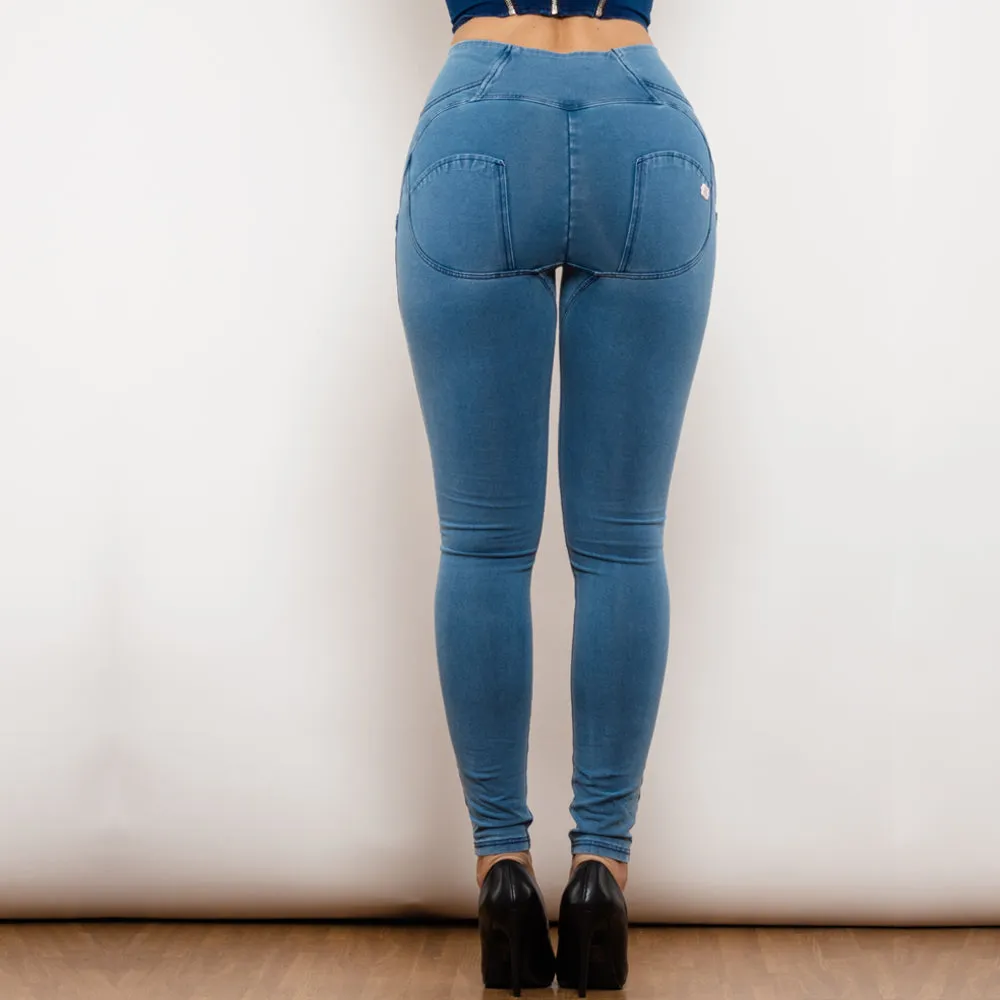 High Waist Dark Thread Light Blue Jeans