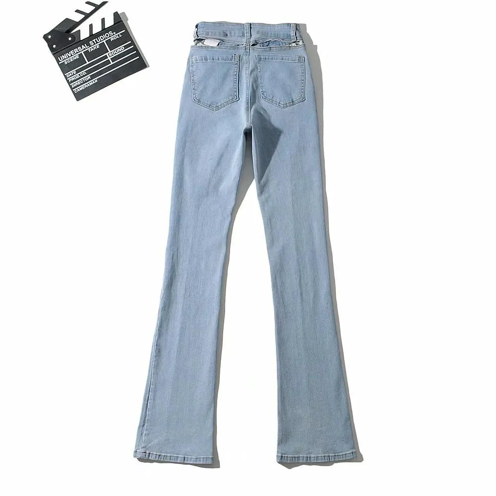 High Waist Hollow Flare Pants Denim Jeans